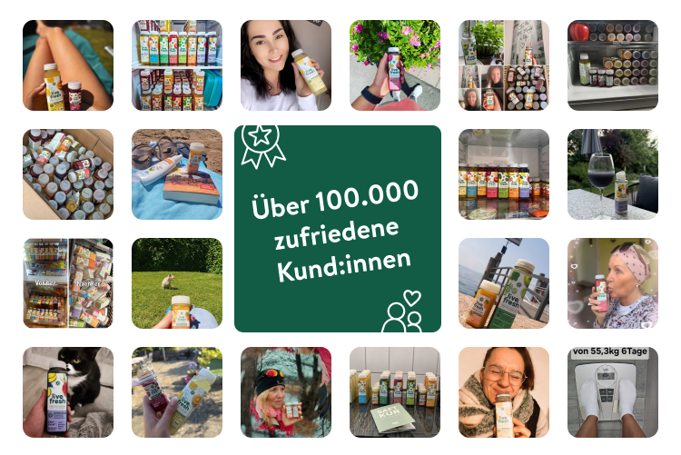 Kundenbilder rund um das Trust-Element „Über 100.000 zufriedene Kund:innen“ – Mobile-Layout