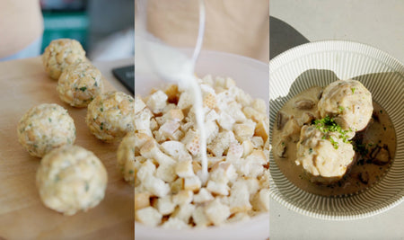 Semmelknödel mit vegetarischer Pilzrahmsoße